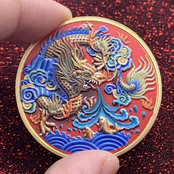 Lucky Dragon Úľavu Maľované Pamätné Mince Čínskeho Zverokruhu Osem-Trigram Vzniku Zlato, Striebro, Mince, Zberateľské Predmety 2