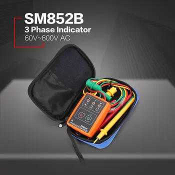 Nové SM852B 3 Fáze Otáčania Tester Digitálny Indikátor Fázy Detektor LED Bzučiak Sled fáz Merač Napätia Tester 60V~600V AC 2