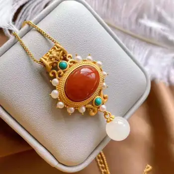 Prírodné Južnej Červený Achát 925 silver vykladané pearl prívesok tyrkysový náhrdelník nika svetlo luxus, šarm ženy značky šperky set 2