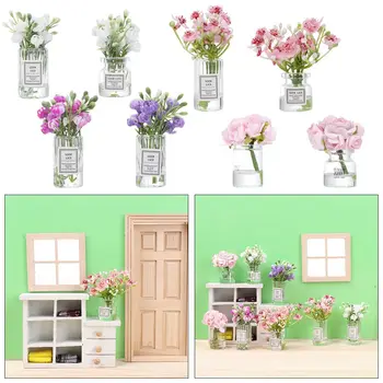 Rozsahu Sklenené Fľaše Mini Kvetinový Aranžmán Hračky Furnitue Domček Pre Bábiky Kvetinové Vázy Bábika Príslušenstvo Pink Rose White Jasmine 2