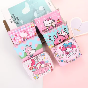 Roztomilý Sanrio Pu Peňaženky Hello Kitty Kuromi Mince Kabelku Cartoon Zvieratá Melódie Taška Keychain Skladovanie Taška Kawaii Mini Puzdro Dievča, Darček 2