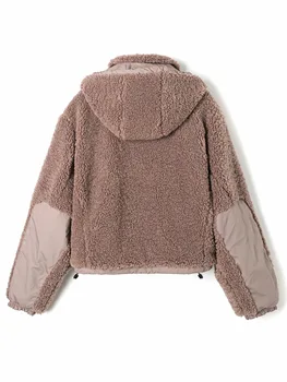 Spojené Štáty žien zahusťovanie jahňatá vlny kabát zimný golier s kapucňou fleece spojov na zips, bavlna-čalúnená oblečenie 2