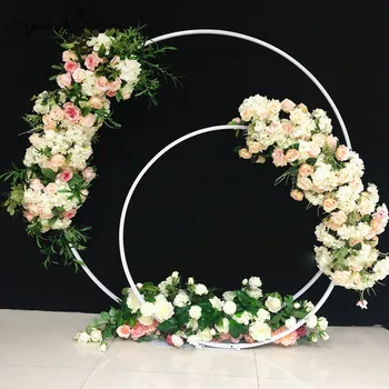 Svadobné rekvizity kovaného železa sústredné kruhové oblúky svadobné dekor dvojitý krúžok arch kvet T platformu fáze pozadie rozloženie 2ks 2