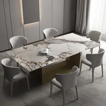 Svetlo luxusné rock plát jedálenský stôl a stoličky zmes obdĺžnikový moderný minimalistický domov luxusné kameň mramor jedálenský stôl 2