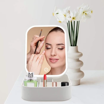 Tabuľka make-up Zrkadlo Prípade LED Vyplniť Svetla Kozmetické Úložný Box,Zložiť Kontakt Ovládací Pult Organizátor Pre Domáce Cestovné 2