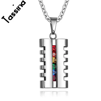 Tassina LGBT Európe Gay Pride Šperky Vlny Dizajn z Nehrdzavejúcej Ocele Rainbow Crystal Prívesok Náhrdelníky Pre Lesbické Šperky TNPPN011 2