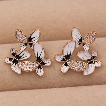 Trendy Biele Zirkóny Stud Náušnice Zlaté Á Medi Motýľ Náušnice Pre Ženy Módne Šperky Doplnky Ako Svadobný Dar 2