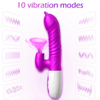 USB Nabíjateľné Vibrátor pre Ženy, Sex Králik Dvojité Jazyk Vibrátor Teleskopická Rotujúce Dildo Kúrenie Sexuálne Hračky pre Ženy 2