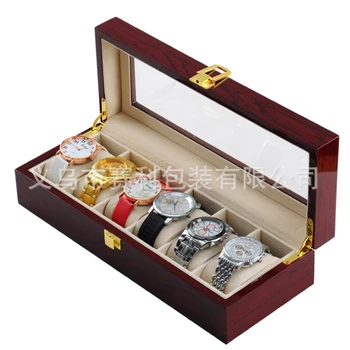 Vysoko Kvalitný Drevený box 6 sloty Hodinky Hodinky Elegantné Luxusné Šperky Zobraziť Skladovanie organizované Caixa para relogio 2