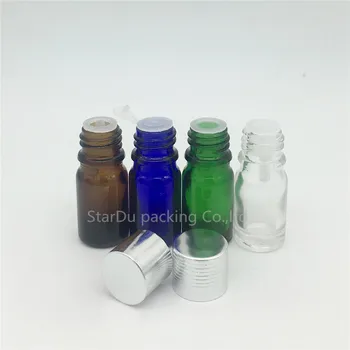 Vysoko kvalitné 5ML Sklenené Fľaše Ampulky Esenciálny Olej, Fľaša, 5cc Parfum Fľaše Strieborný Hliníkový uzáver S Plug 2