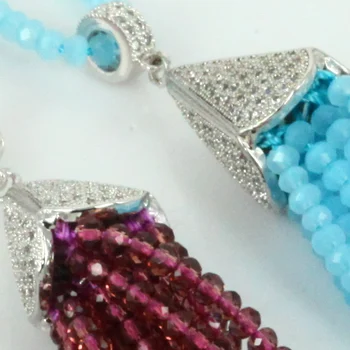 nové trendy zobrazili kľúčové tlačidlá biele jasná modrá fialová korálkové strapec prívesok v 2 mm korálky reťazca náhrdelník pre ženy 2