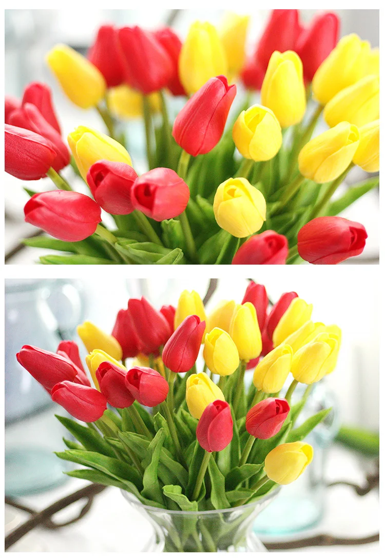 20 Ks/Veľa Umelá Kvetina Tulipán PU Artificia Kvetinové Kytice Skutočný Dotyk Kvety Domov Svadobný Stôl Dekoratívne Kvety Obrázok 3