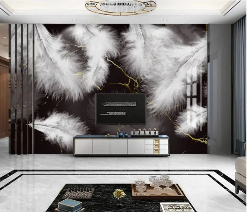 3d Foto Tapety Vlastné Kreatívne nástenné pierko čierne zlato mramorový vzor domova obývacia izba tapety na steny 3d Obrázok 3