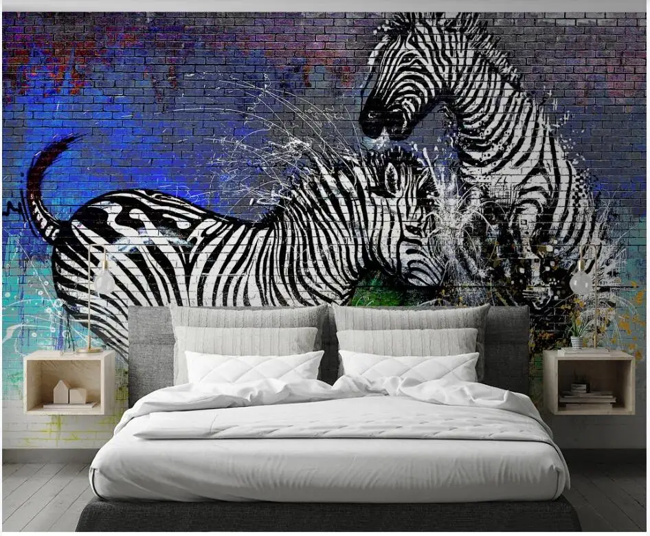 3d tapety vlastné fotografie, nástenné Moderné štýlové akvarel zebra tehlovej steny domova obývacia izba tapety na steny 3 d Obrázok 2