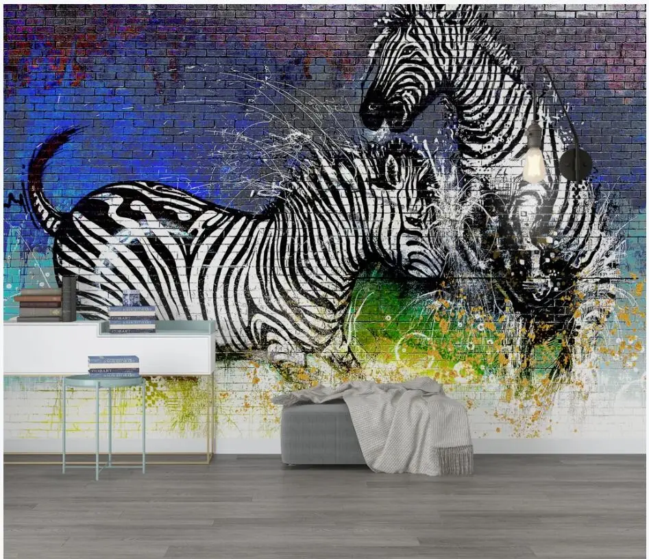 3d tapety vlastné fotografie, nástenné Moderné štýlové akvarel zebra tehlovej steny domova obývacia izba tapety na steny 3 d Obrázok 3
