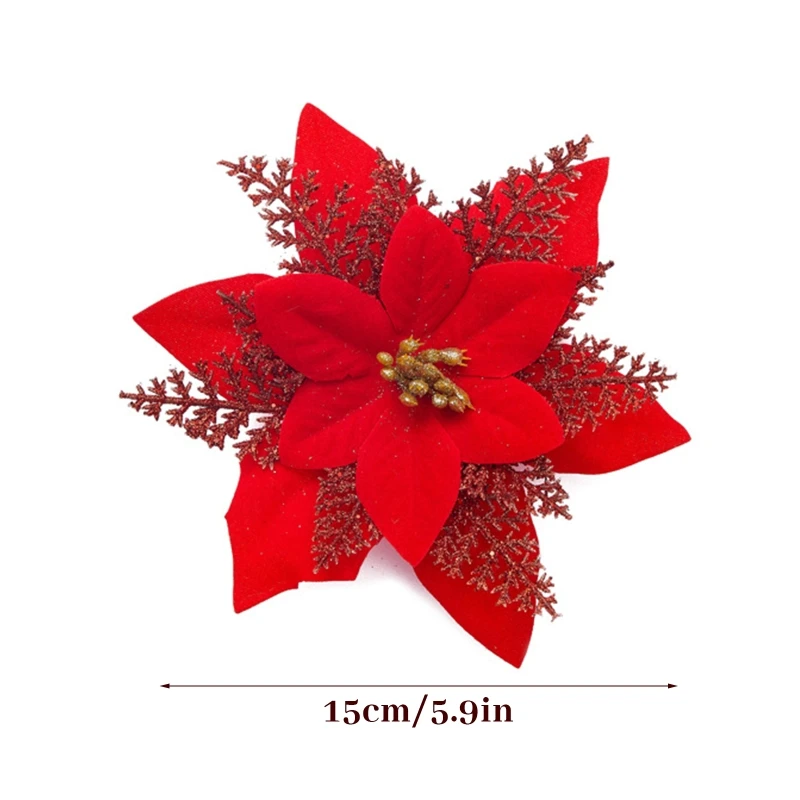 594C 5 ks 15 cm Lesk Umelé Kvety, Vianoce s Klipy Stonky Dekorácie, Ozdoby na Vianočný Strom Veniec Domov Nový Rok Obrázok 5