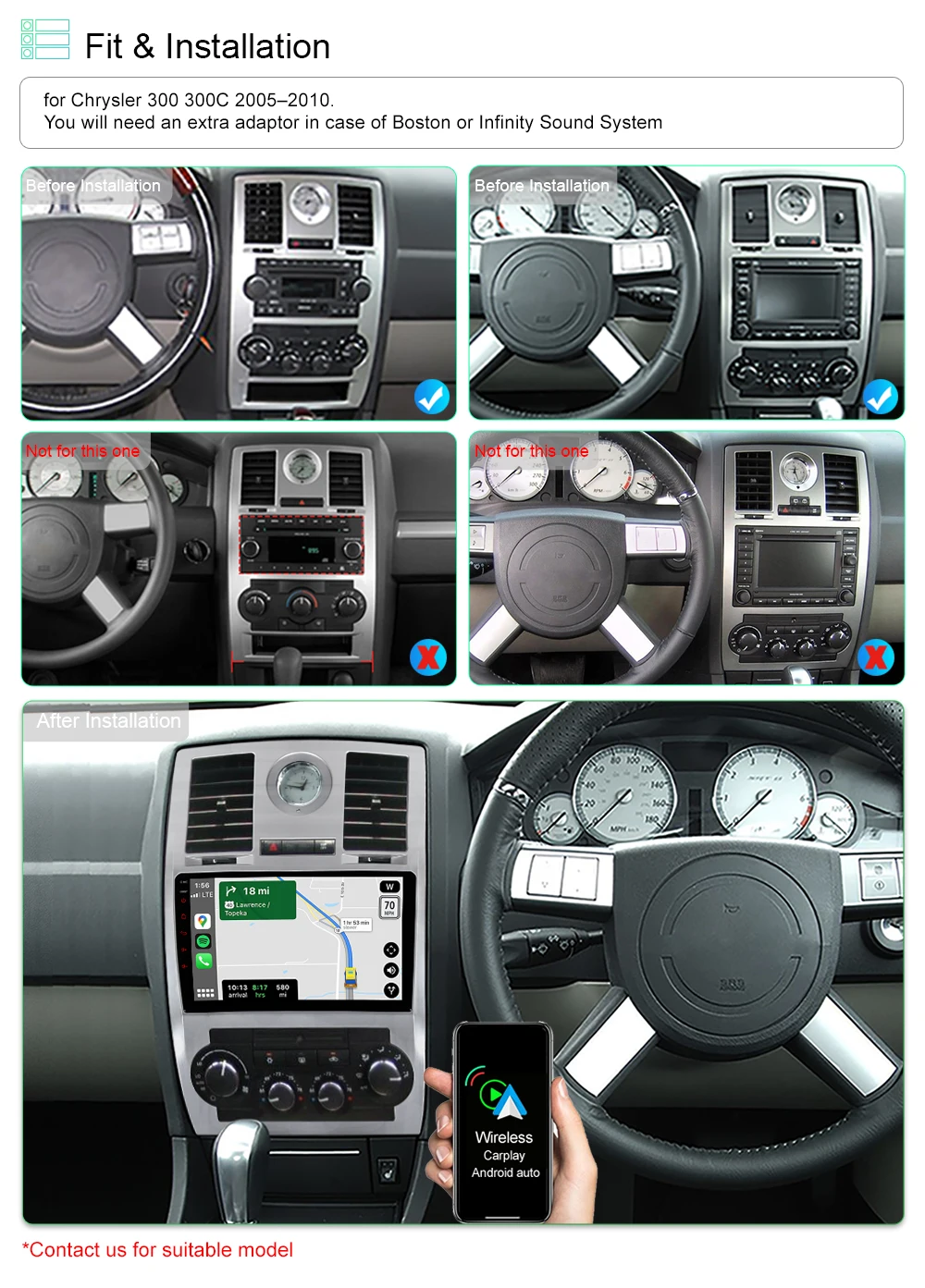 A-Istý 2 Din 9-Palcový autorádia Bezdrôtový Android Auto CarPlay 1280*720 IPS DSP BT, WIFI, GPS Navigácia Pre Chrysler 300C 2005-2010 Obrázok 1