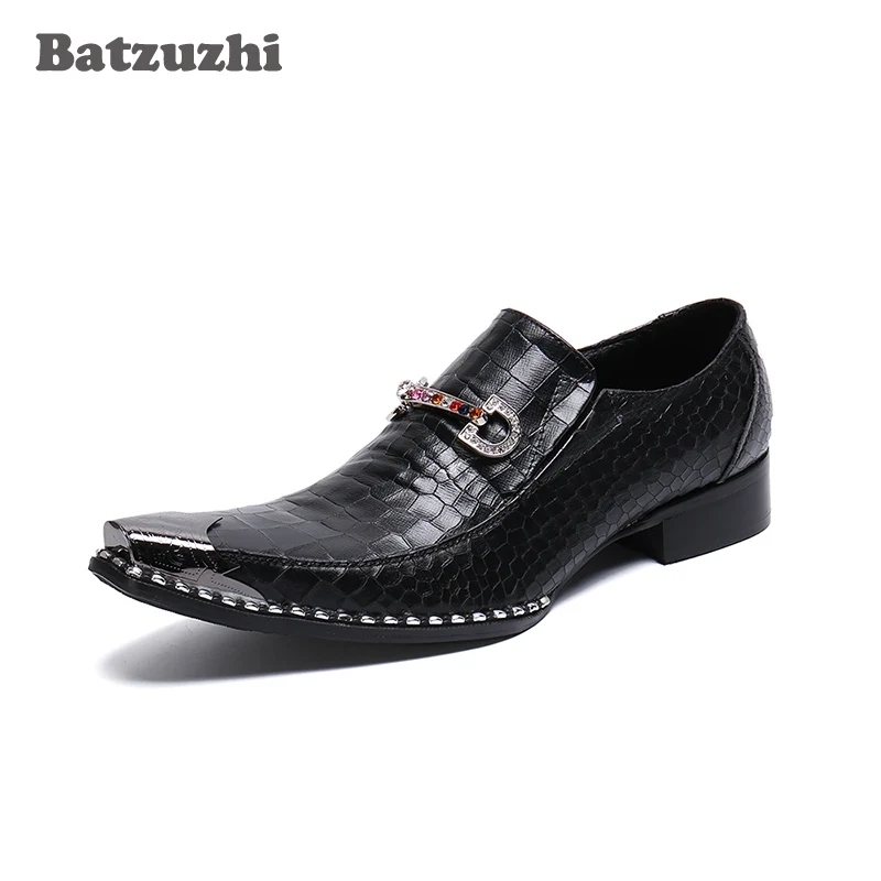 Batzuzhi taliansky Typ Mužov Topánky Móda Železa Prst Čierne Kožené Šaty, Topánky Mužov Chaussures Hommes spoločenské a Svadobné Topánky Muž! Obrázok 1