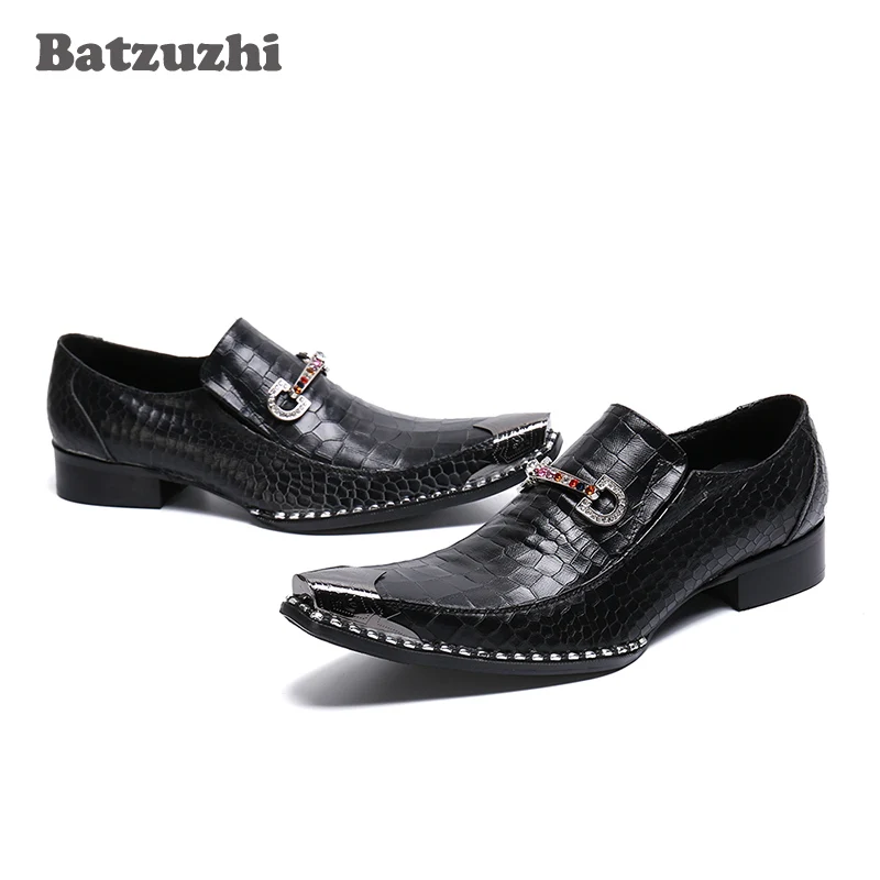 Batzuzhi taliansky Typ Mužov Topánky Móda Železa Prst Čierne Kožené Šaty, Topánky Mužov Chaussures Hommes spoločenské a Svadobné Topánky Muž! Obrázok 2