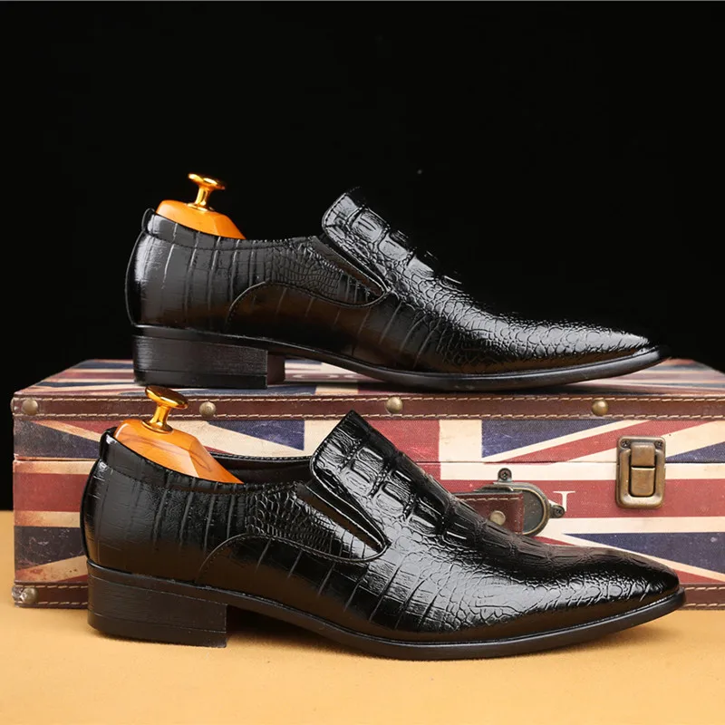 British Business Bežné Mužov Topánky Krokodíla Dizajn Ukázal Prst Formálne Šaty, Topánky Na Jar Mokasíny Svadobné Office Kožené Oxfords Obrázok 1