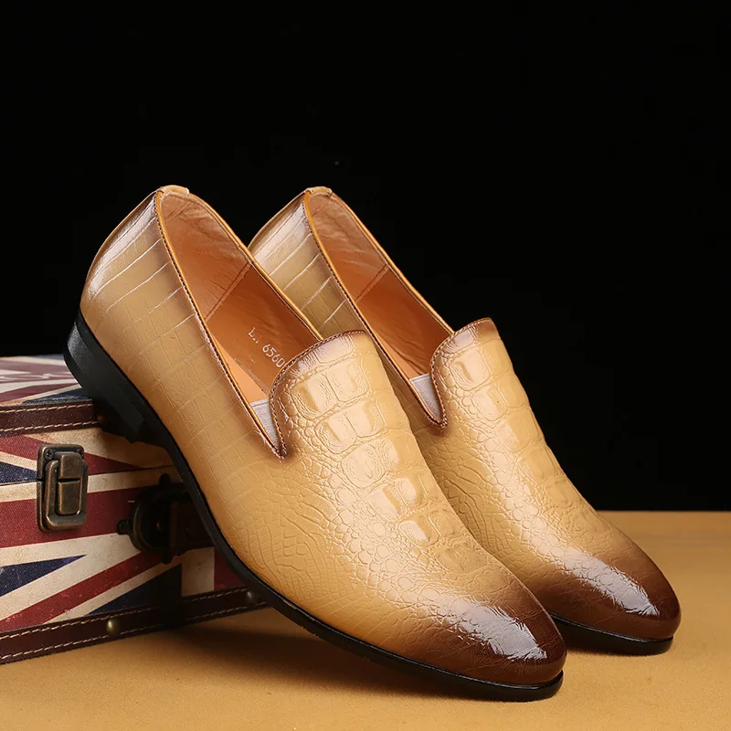 British Business Bežné Mužov Topánky Krokodíla Dizajn Ukázal Prst Formálne Šaty, Topánky Na Jar Mokasíny Svadobné Office Kožené Oxfords Obrázok 3