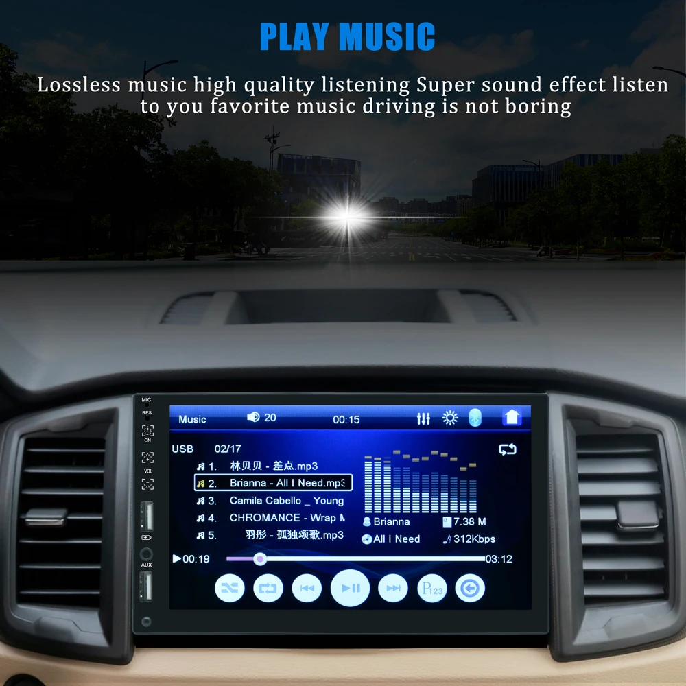 ESSGOO 7 palcový autorádio 1 2 Din Din Multimediálny MP5 Prehrávač Carplay Android Auto 2 USB AM, FM, Bluetooth, SD, AUX V Aute Autoradio Obrázok 4