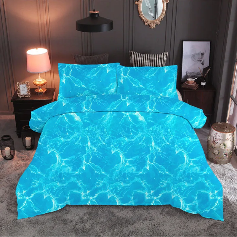 Euro 3D Vytlačené posteľná bielizeň Nastaviť Pláž Ocean Scenérie Perinu Polyester Kráľovná King Size Cumlík Stanovuje Jednotný Manželská Posteľ Oblečenie Obrázok 4