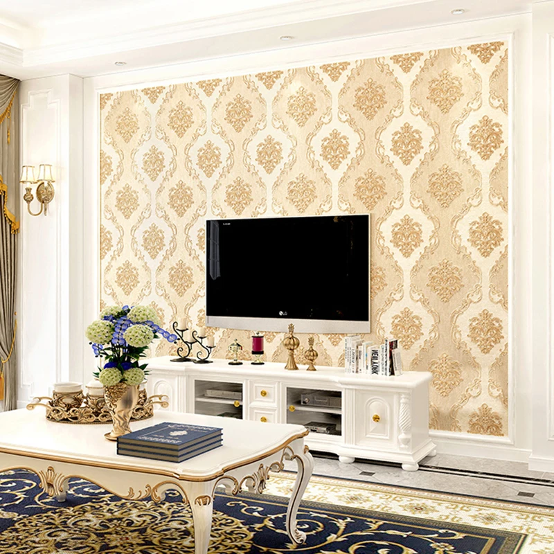 Európsky Štýl 3D Kvetinové Tapety Luxusné Damašku, PVC, Spálne, Jedáleň, Obývacia Izba Gauč TV Pozadí Steny Papiere Domova Obrázok 4
