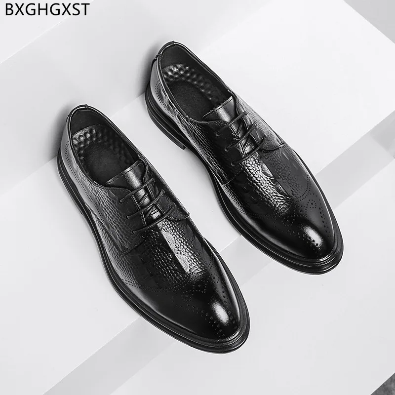 Hnedé Oxford Krokodílie Topánky Muž Čierne Šaty Topánky Mens Módne Party Topánky pre Mužov 2022 Chaussure De Homme Zapatos De Hombre Obrázok 1