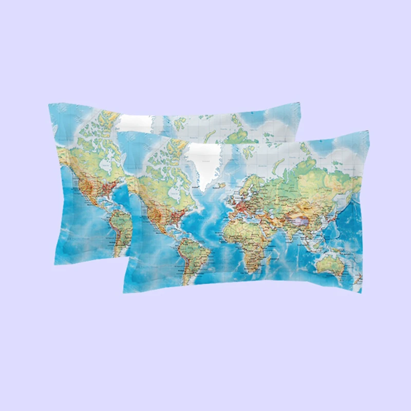 Mapa sveta Geografia posteľná bielizeň Nastaviť Živé Vytlačené Modrá Čierna Posteľ Obliečky Kryt s Vankúše Mäkké Útulný Twin/ Queen/ Kráľ 3 Ks Obrázok 3