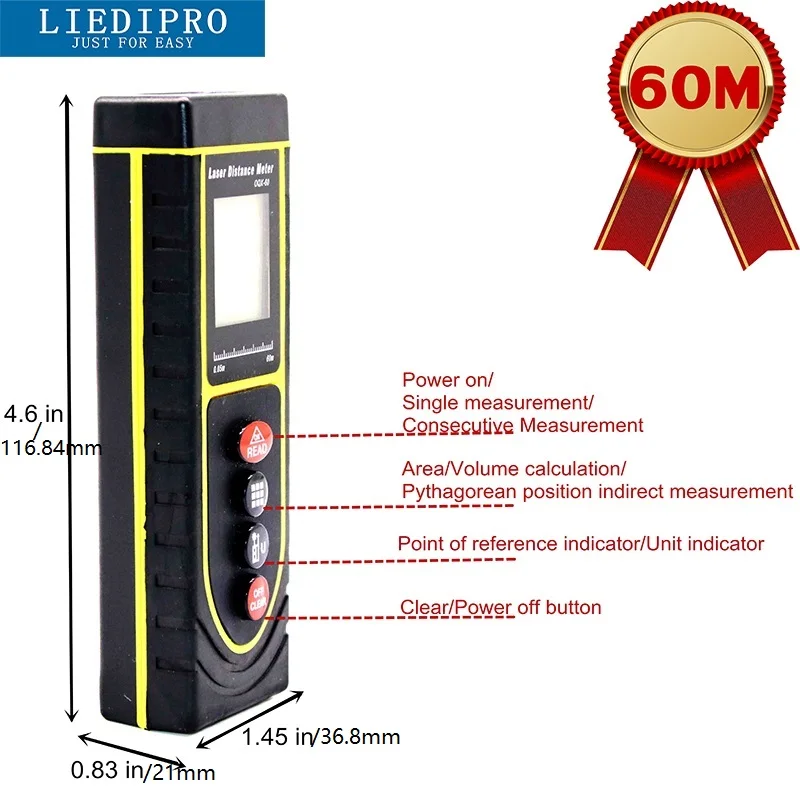 Mini Krásne Ručný Laserový Merač Vzdialenosti 60 M Laser Pásky Opatrenie Diaľkomer Vzdialenosť Meter Vysoká Presnosť Testu Nástroj Obrázok 2