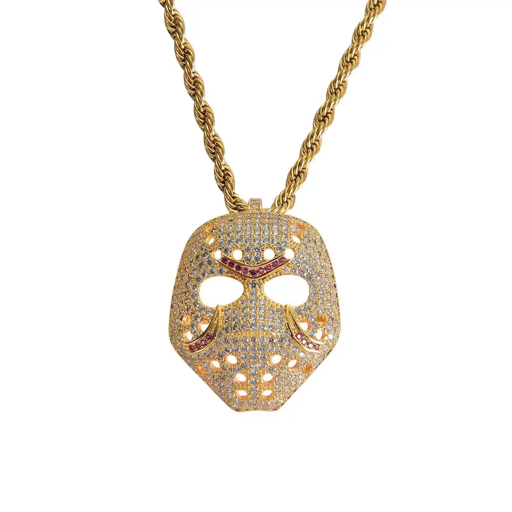 Muži Hip hop ľadový sa bling maska prívesok náhrdelníky Vysokej kvality micro pave AAA Zirkón kúzlo Hiphop náhrdelník módne šperky dary Obrázok 2