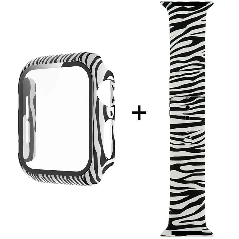 Nastaviť Zebra Silikónový Pásik Pre Apple Hodinky Série 8 7 6 5 4 3 2 1 + Sklo Film PC Prípade 38mm 42mm 40 mm 41mm 41mm 45mm Krytie Obrázok 1