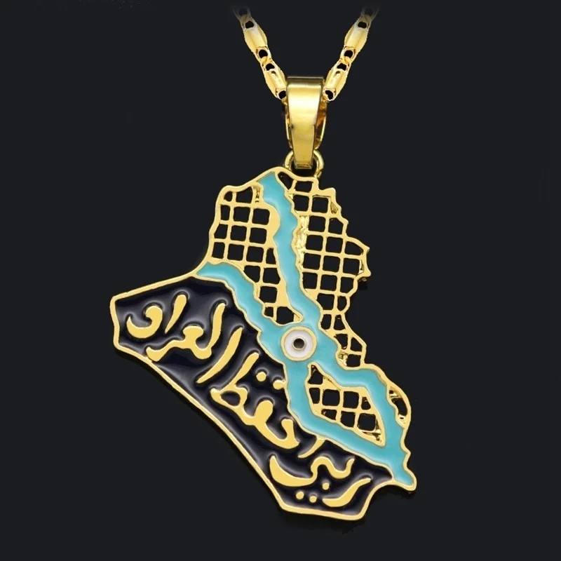 Nové Módne Trendy Štýl Pozlátené Mužov Arabskom Iraku Mapu Náhrdelník Módne Retro Hip Hop Party Náhrdelník Šperky Obrázok 3
