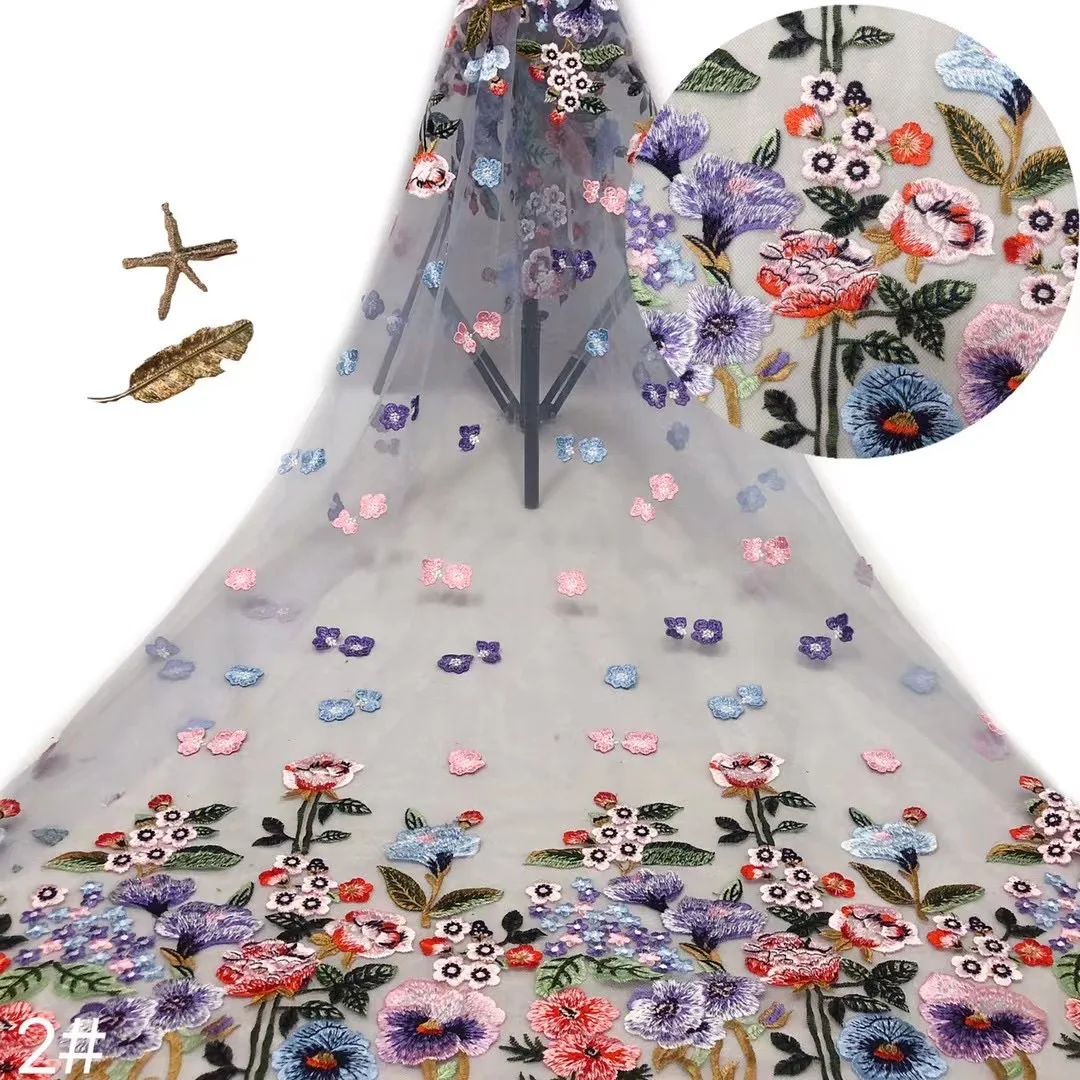 Nové arrivlas Ťažký priemysel oka multi-farebné nite na výšivky, čipky textílie obojstranné polohy Kvet Zobraziť Svadobné Šaty Obrázok 2