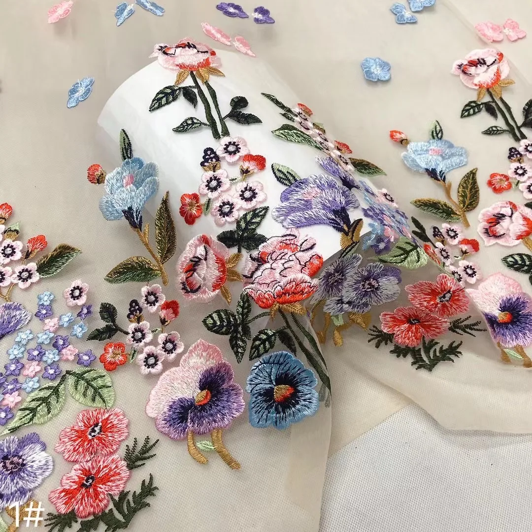 Nové arrivlas Ťažký priemysel oka multi-farebné nite na výšivky, čipky textílie obojstranné polohy Kvet Zobraziť Svadobné Šaty Obrázok 4
