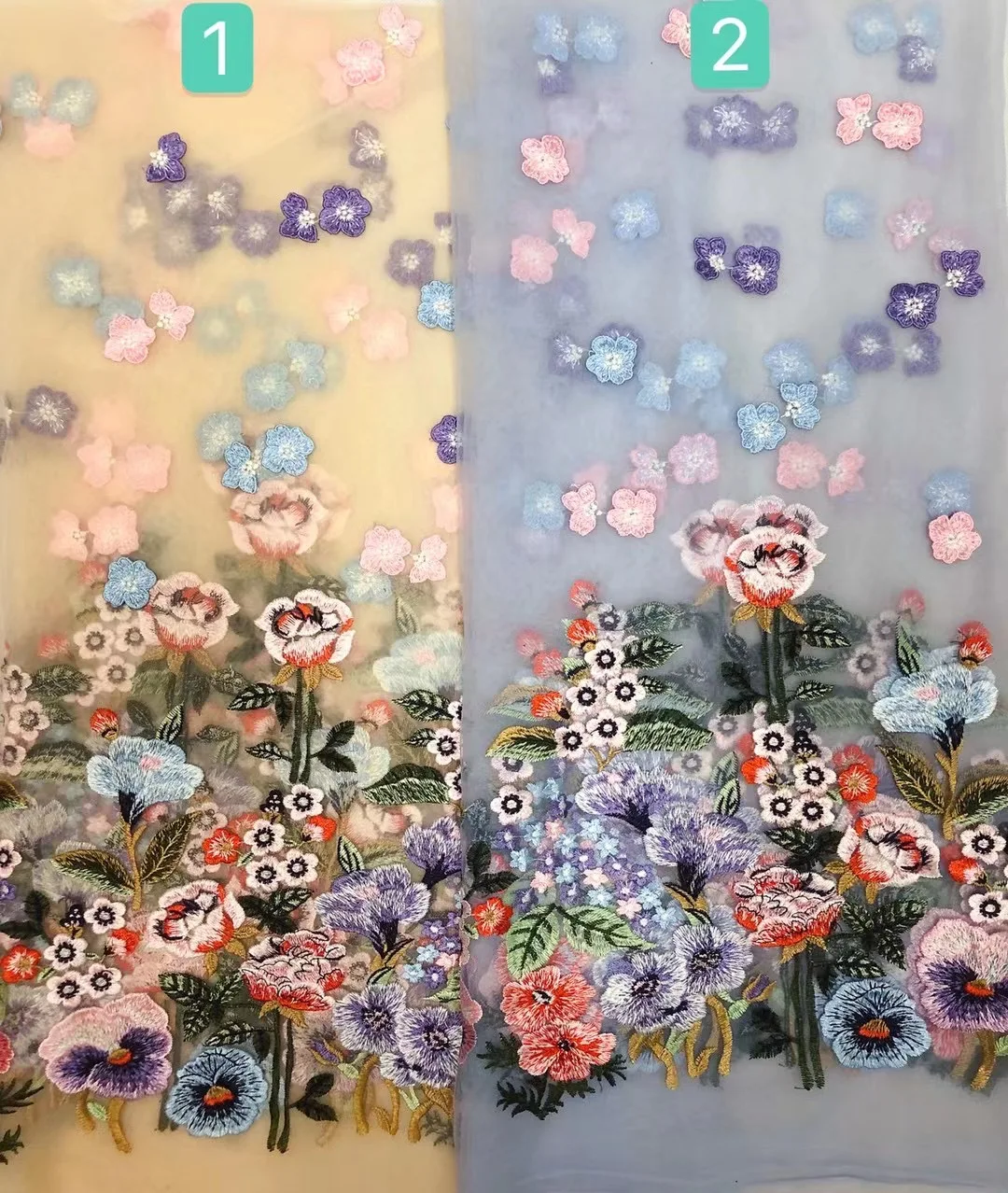 Nové arrivlas Ťažký priemysel oka multi-farebné nite na výšivky, čipky textílie obojstranné polohy Kvet Zobraziť Svadobné Šaty Obrázok 5