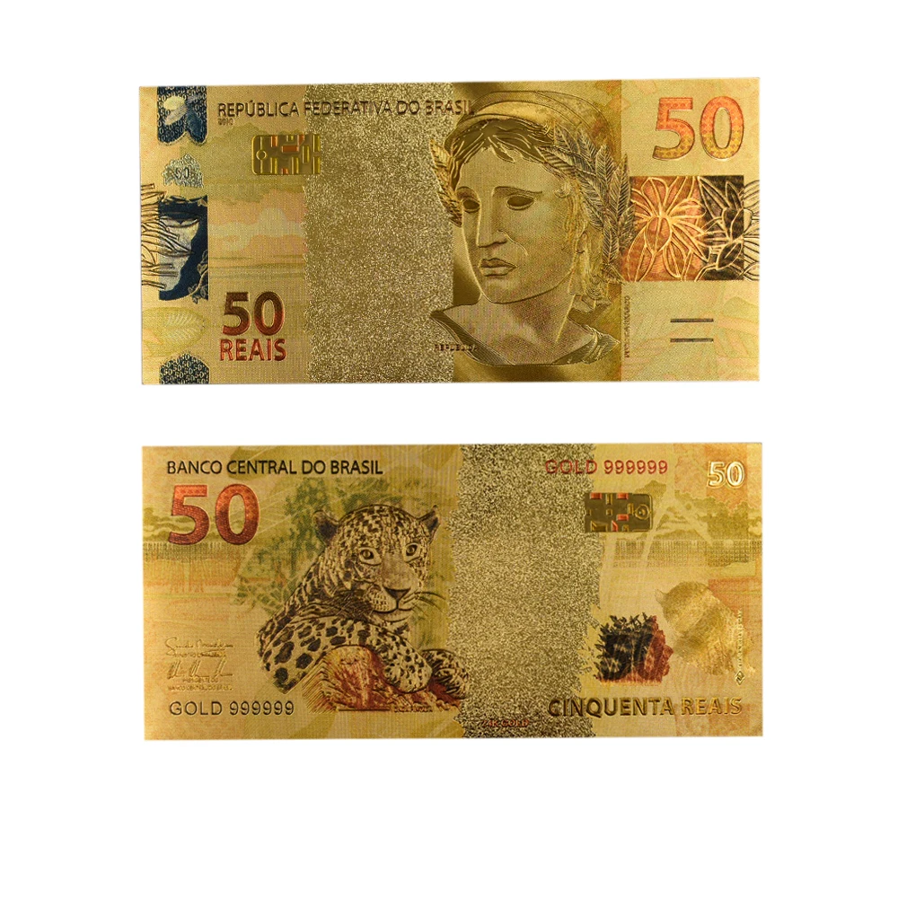 Nový Štýl Brazília 50 Reails Zlato, Bankovky 10pcs/veľa Mene Zákona Replika Peniaze v 24k Zlatom na Zber Obrázok 1