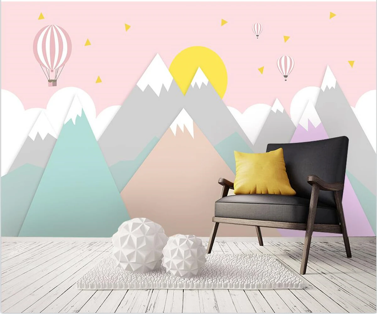 Prispôsobený detskej izby, dekorácie, tapety módne Nordic štýl tapety geometrické teplovzdušný balón maľovanie Obrázok 1