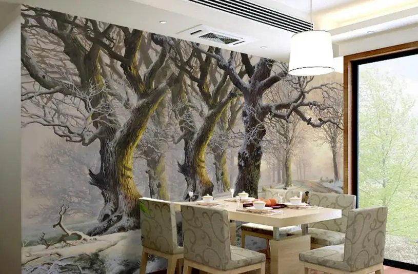 Prispôsobte 3D Tapeta Maľovanie na Sneh, les veľký strom ovce Obývacia izba Tapety 3D Pozadia na stenu Dekoratívne Maľby Obrázok 5