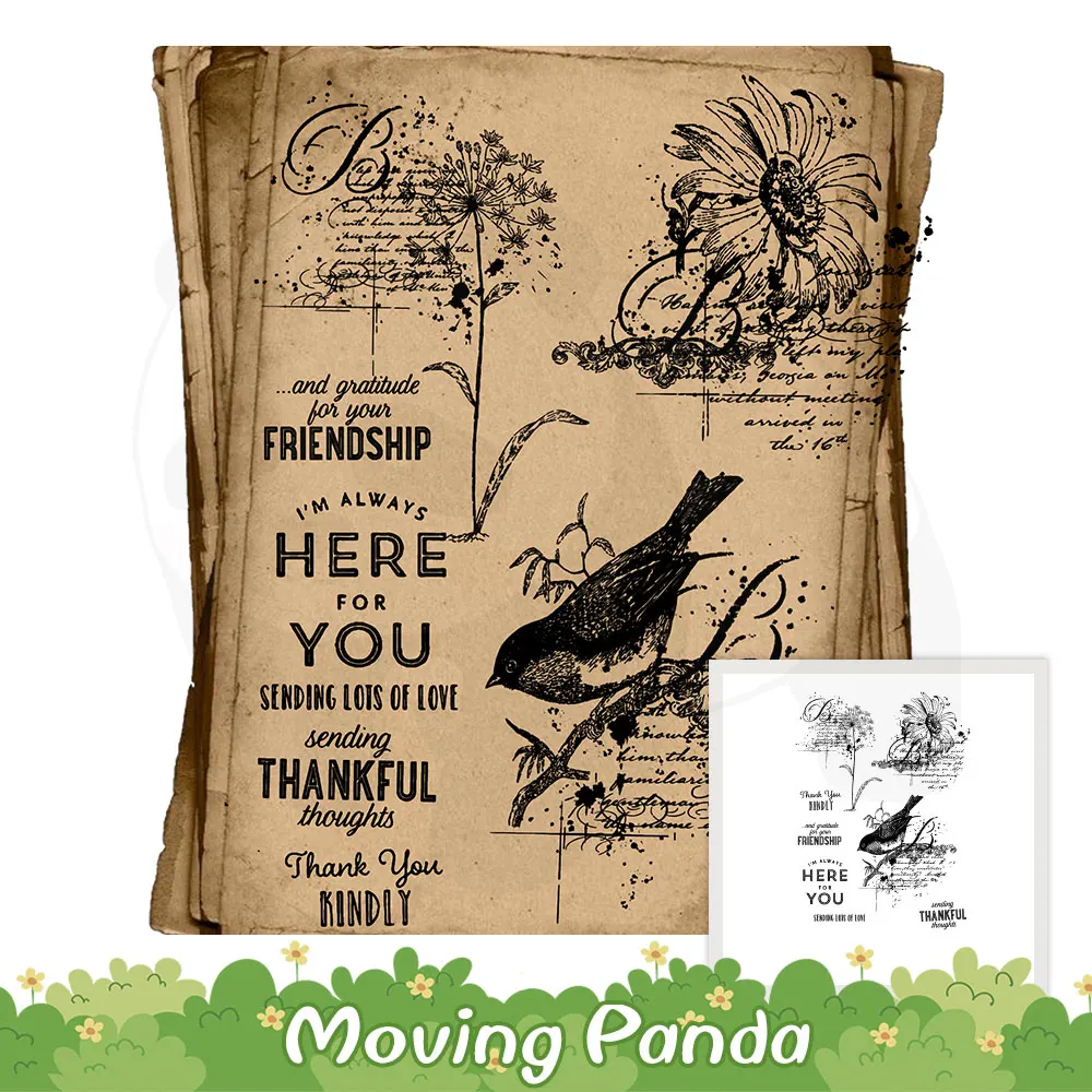 Retro Kvety Sparrow Vtákov Jasné Známky Šablóny Pre Decor Vintage DIY Scrapbooking Plastický Silikónové Známky Pre Papiera Kariet Obrázok 1