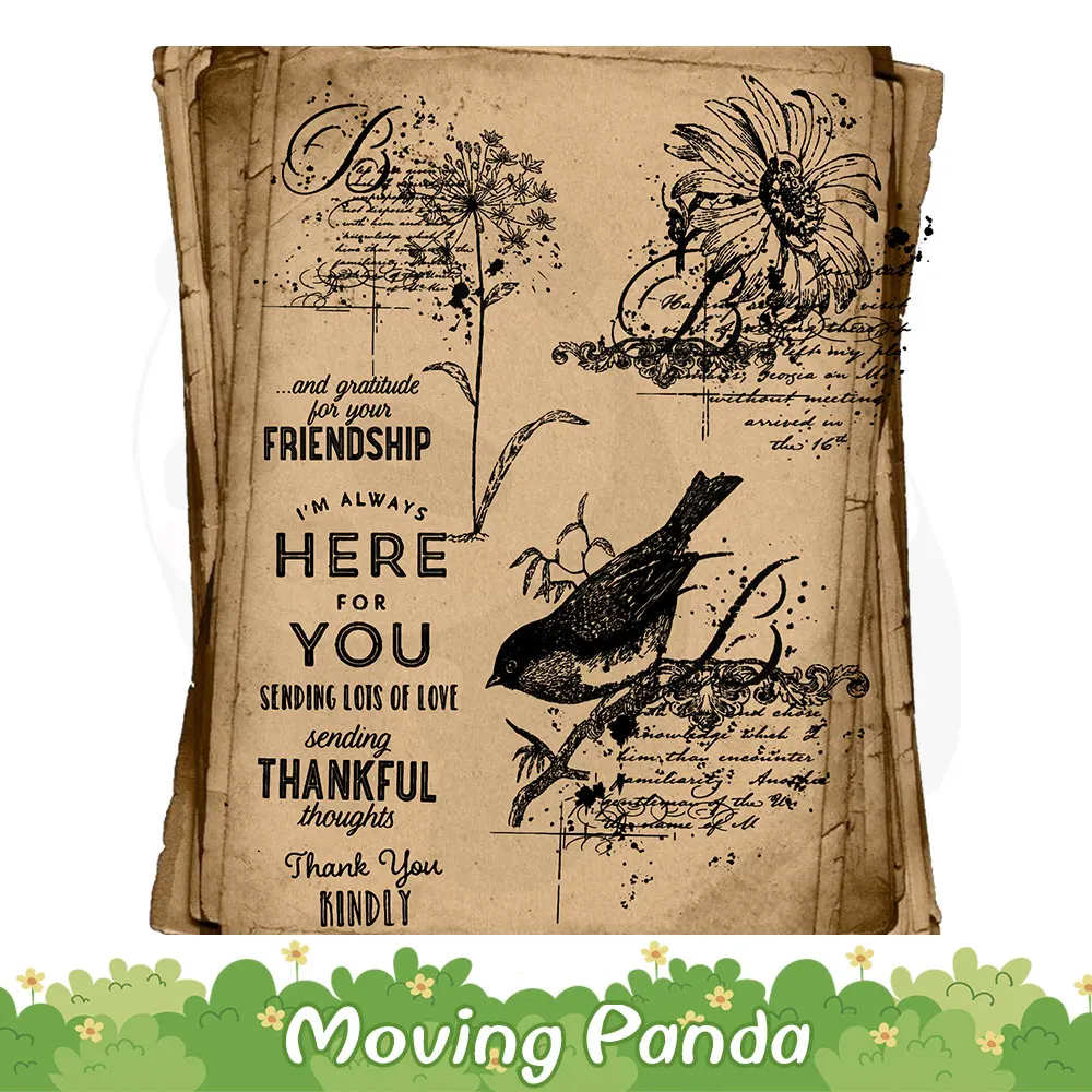 Retro Kvety Sparrow Vtákov Jasné Známky Šablóny Pre Decor Vintage DIY Scrapbooking Plastický Silikónové Známky Pre Papiera Kariet Obrázok 3