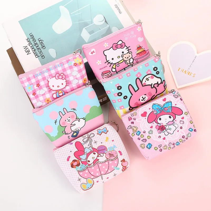 Roztomilý Sanrio Pu Peňaženky Hello Kitty Kuromi Mince Kabelku Cartoon Zvieratá Melódie Taška Keychain Skladovanie Taška Kawaii Mini Puzdro Dievča, Darček Obrázok 1