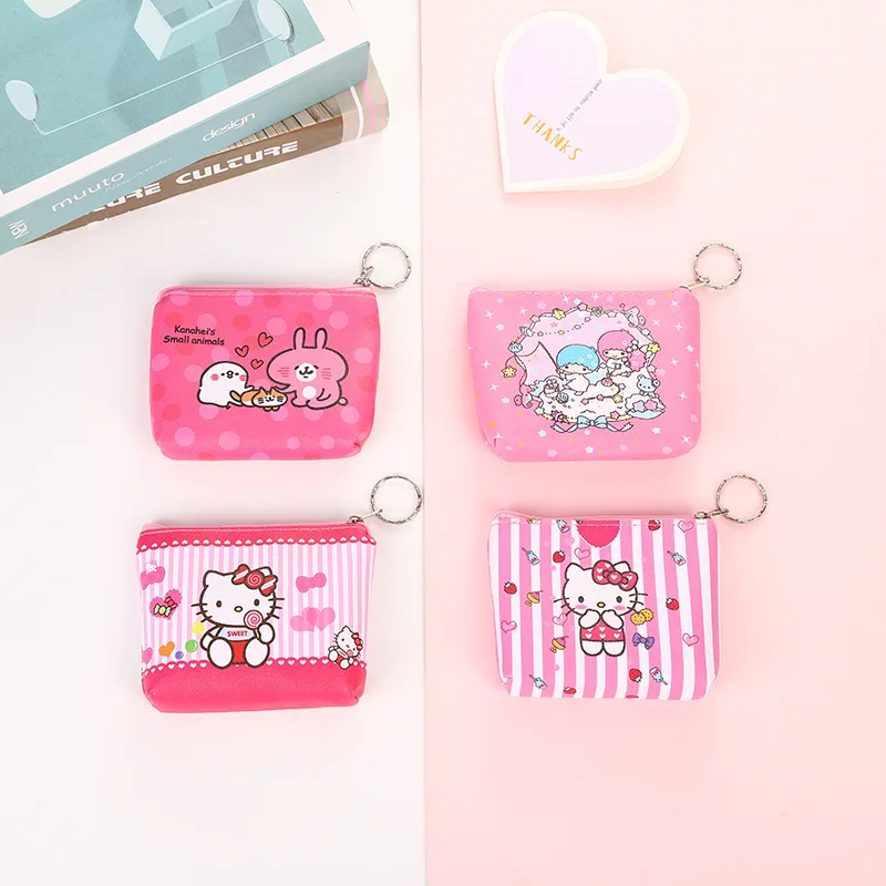 Roztomilý Sanrio Pu Peňaženky Hello Kitty Kuromi Mince Kabelku Cartoon Zvieratá Melódie Taška Keychain Skladovanie Taška Kawaii Mini Puzdro Dievča, Darček Obrázok 2
