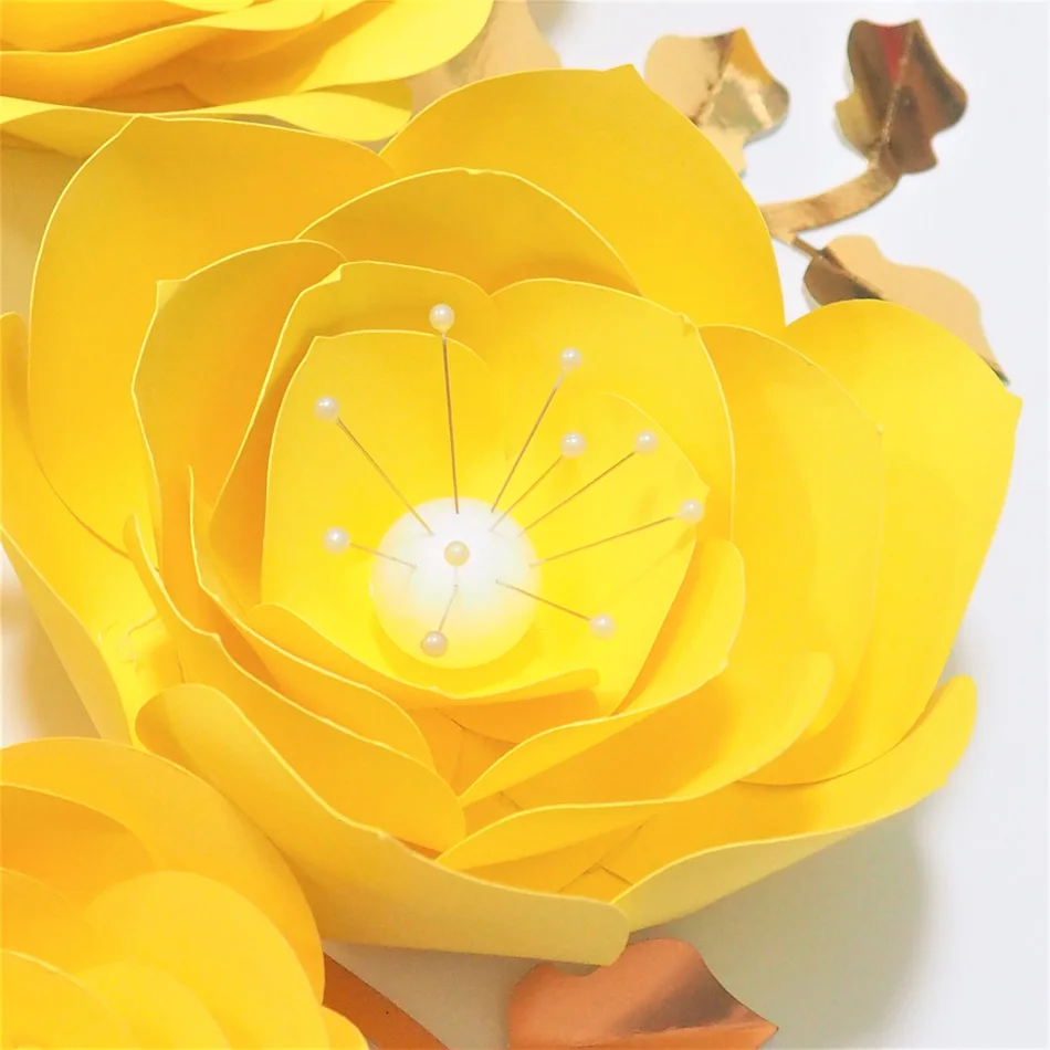 Ručné Žlté Ruže DIY Papierové Kvety, Listy, Nastavený Pre Dieťa Sprchy Pozadia Dekorácie Škôlky Stenu Deco Video Tutoriály Obrázok 2