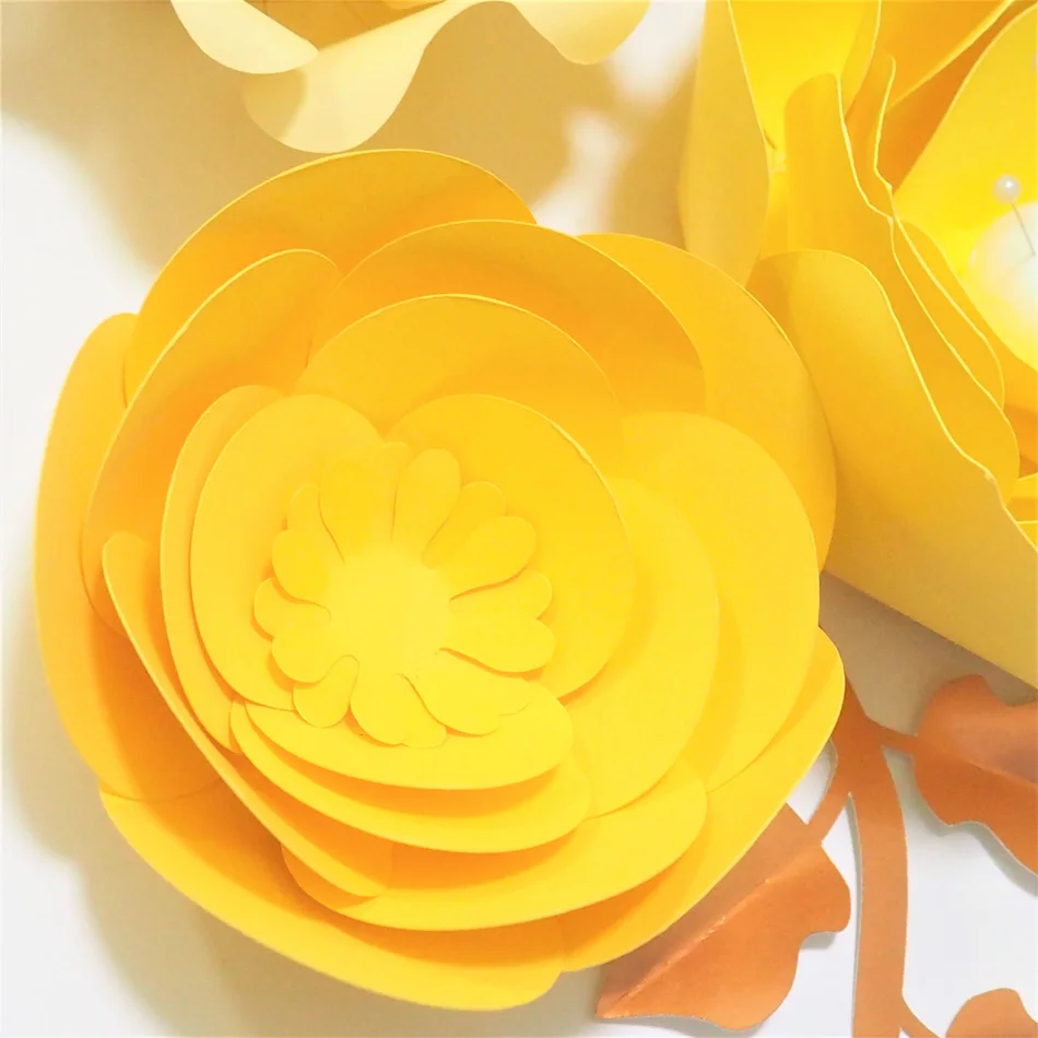 Ručné Žlté Ruže DIY Papierové Kvety, Listy, Nastavený Pre Dieťa Sprchy Pozadia Dekorácie Škôlky Stenu Deco Video Tutoriály Obrázok 4