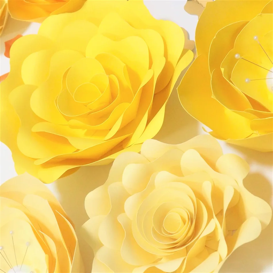 Ručné Žlté Ruže DIY Papierové Kvety, Listy, Nastavený Pre Dieťa Sprchy Pozadia Dekorácie Škôlky Stenu Deco Video Tutoriály Obrázok 5