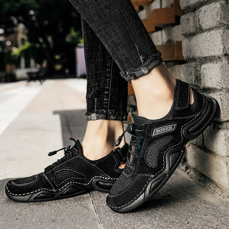 Sandále pánske letné 2021 nové pánske bežné duté chladné topánky non-slip otvor topánky soft-soled Baotou sandále Obrázok 2