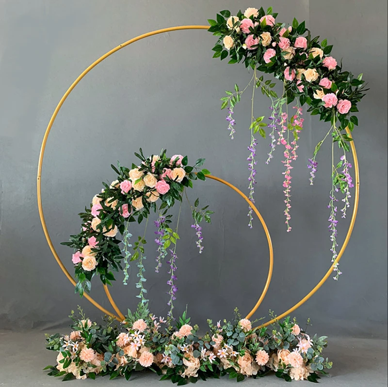 Svadobné rekvizity kovaného železa sústredné kruhové oblúky svadobné dekor dvojitý krúžok arch kvet T platformu fáze pozadie rozloženie 2ks Obrázok 2