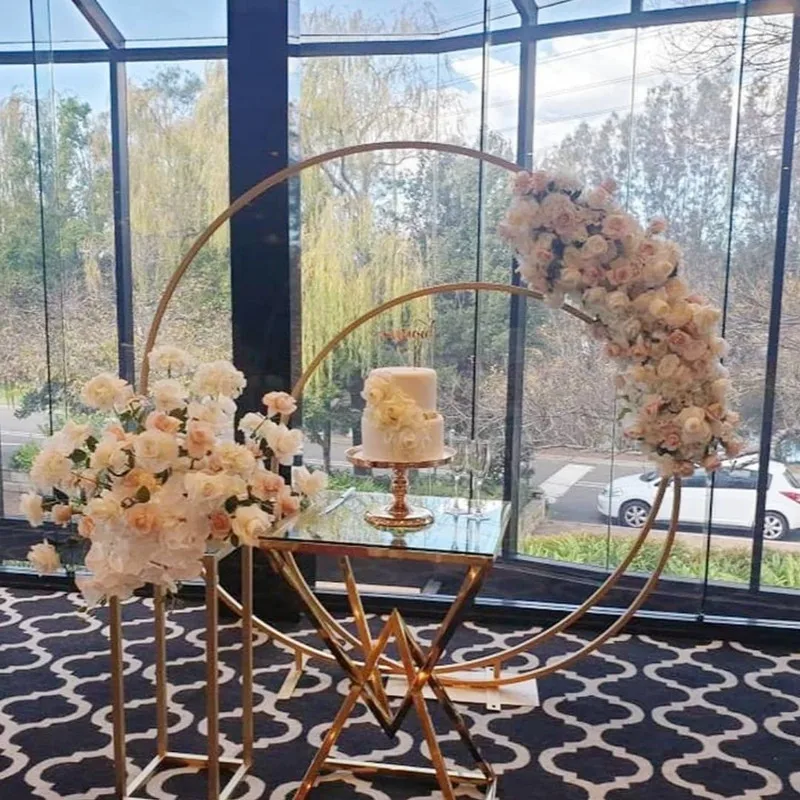 Svadobné rekvizity kovaného železa sústredné kruhové oblúky svadobné dekor dvojitý krúžok arch kvet T platformu fáze pozadie rozloženie 2ks Obrázok 4